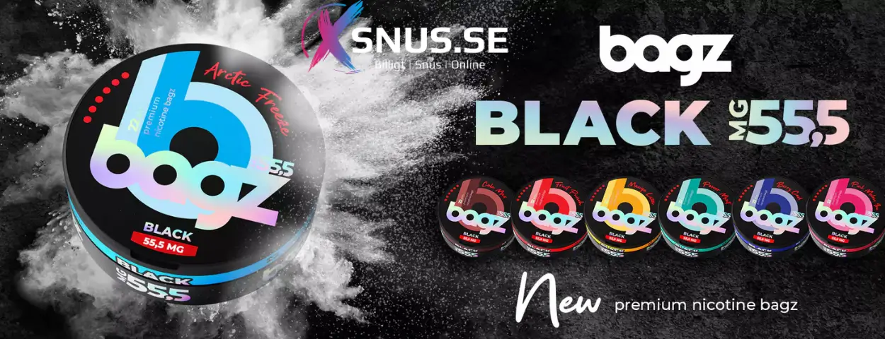 Banner på Bagz Black 55,5 mg snus