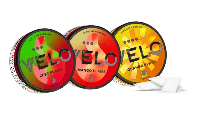 bild på 3 snus dosor från Velo i flame